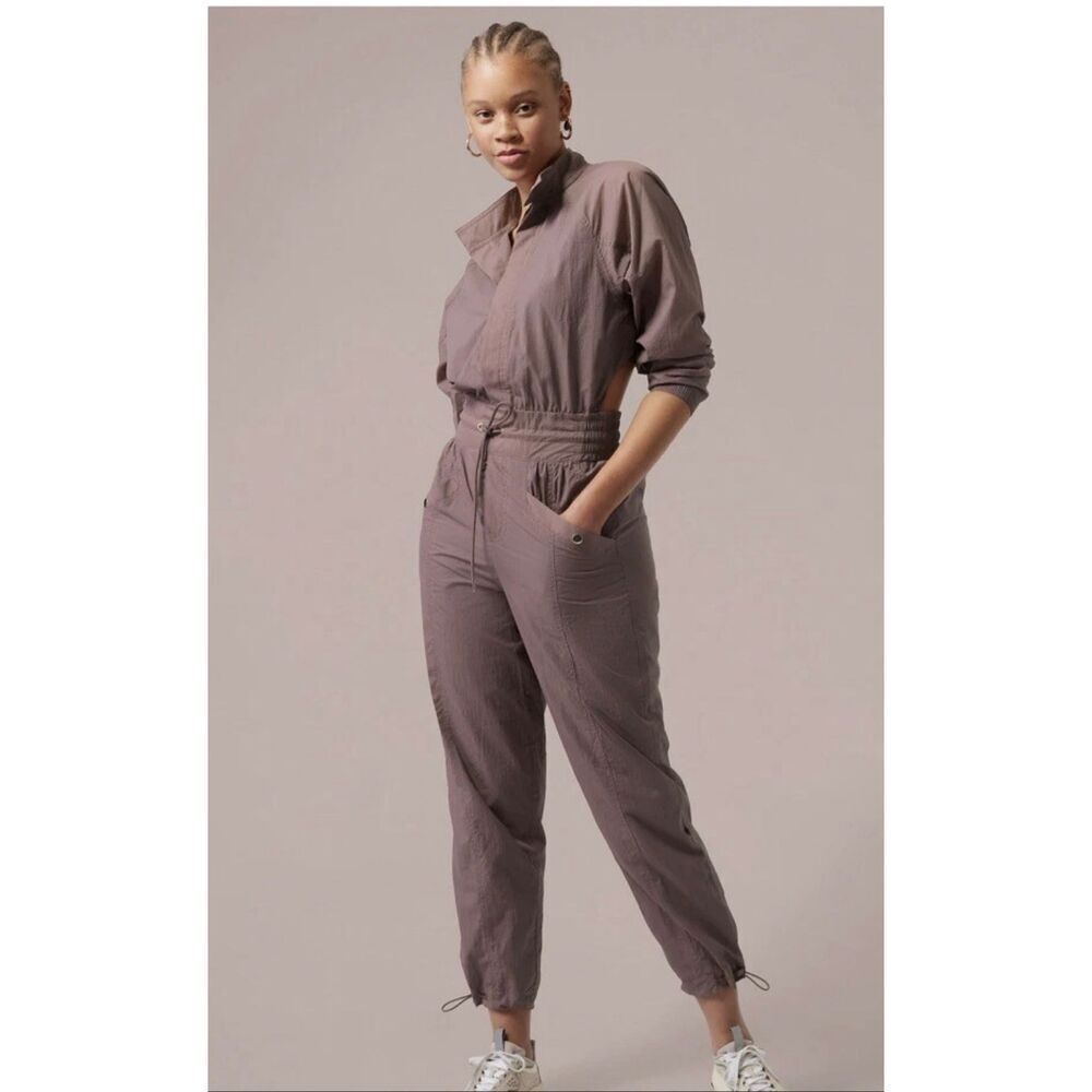 Alicia Keys + Athleta Open Back Utility Lightweight Jumpsuit Brown Size 10